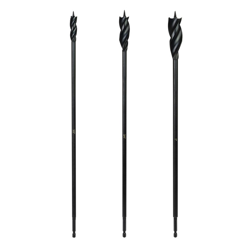 Greycore Tools 3-Piece 16 Inch 3-Flute Auger Bit, Wood Drill Bit for Hard and Soft Wood, 1/4    Quick Change Shank, Woodworking Auger Bits (16    Set 1/2   , 3/4   , 1   ) - Image 1